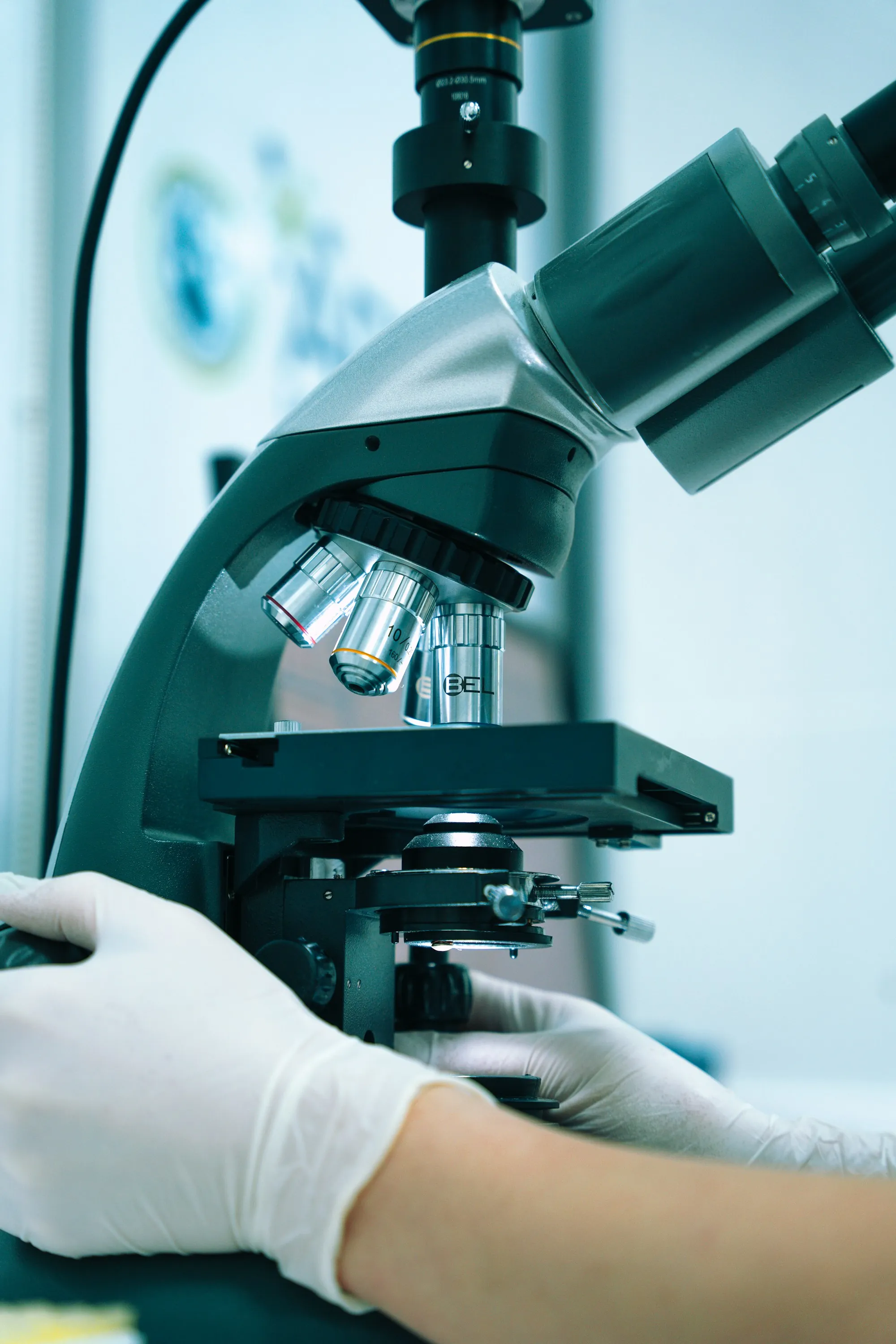 Microscope in a bright laboratory